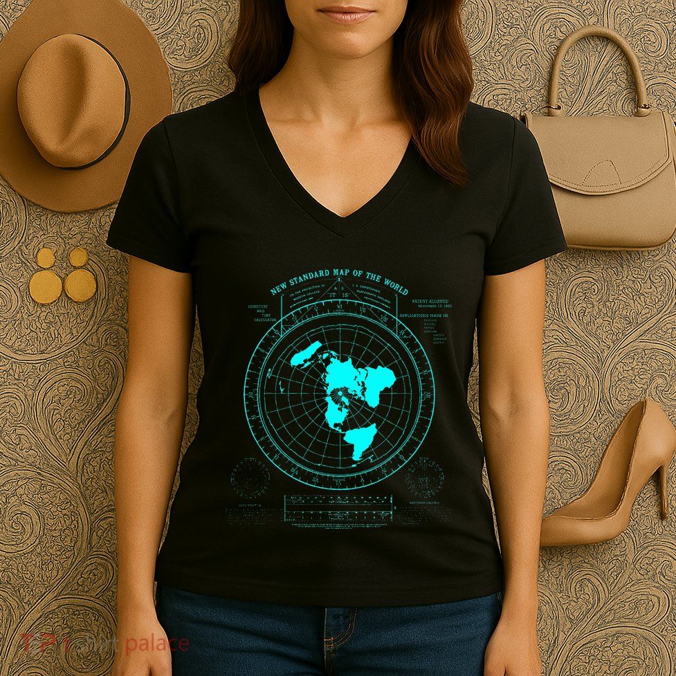 GleasonS New Standard Map Of The World Flat Earth Women's V-Neck T-Shirt