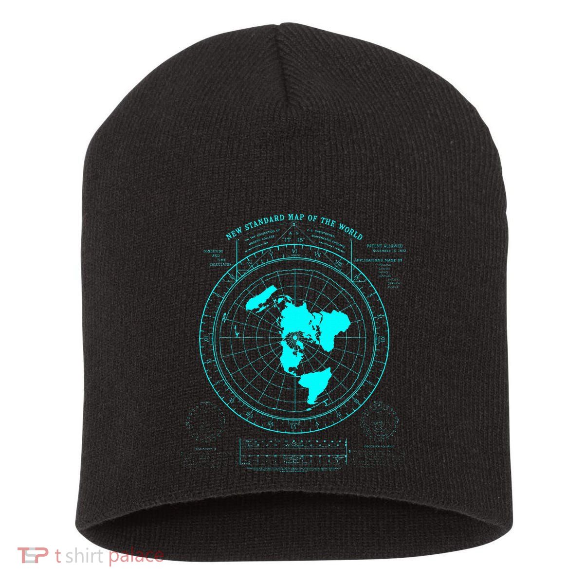 GleasonS New Standard Map Of The World Flat Earth Short Acrylic Beanie