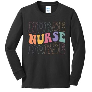 Groovy Nurse  School Nurse RN ICU ER Pediatric Kids Long Sleeve Shirt