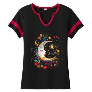 Galaxy Night Sky Moon Lunar Stars Sun Love Ladies Halftime Notch Neck Tee