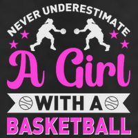 Girls Never Underestimate A Girl Who Plays Basketball Bball 7 Panel Mesh Trucker Snapback Hat