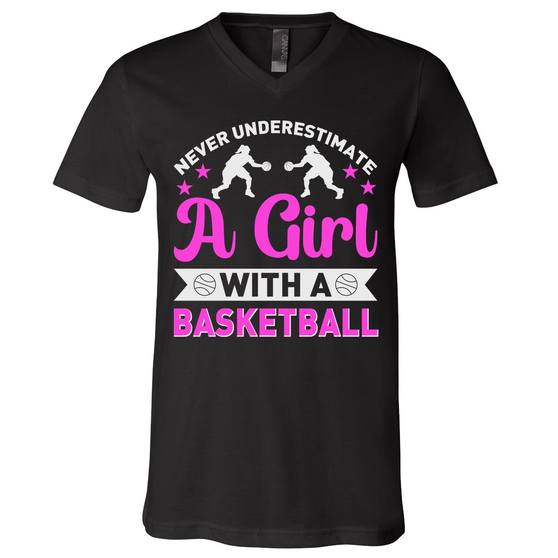 Girls Never Underestimate A Girl Who Plays Basketball Bball V-Neck T-Shirt