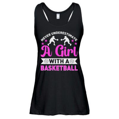 Girls Never Underestimate A Girl Who Plays Basketball Bball Ladies Essential Flowy Tank