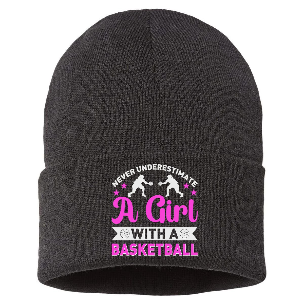 Girls Never Underestimate A Girl Who Plays Basketball Bball Sustainable Knit Beanie