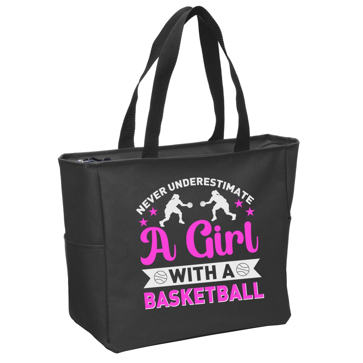 Girls Never Underestimate A Girl Who Plays Basketball Bball Zip Tote Bag