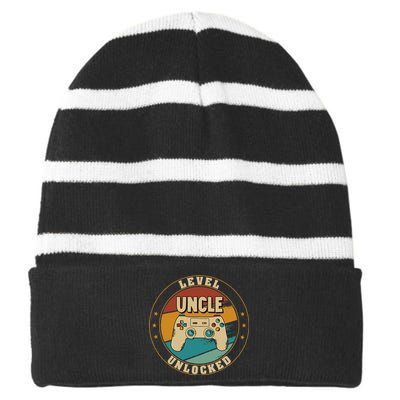 Gamer New Uncle Dad Mom Baby Announcement Pregnancy Father Striped Beanie with Solid Band