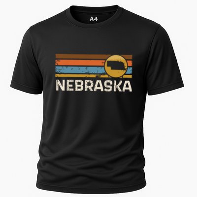 Graphic Nebraska Us State Map Vintage Retro Stripes Performance Shirt