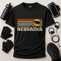 Graphic Nebraska Us State Map Vintage Retro Stripes Performance Shirt