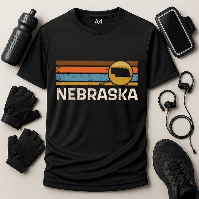 Graphic Nebraska Us State Map Vintage Retro Stripes Performance Shirt
