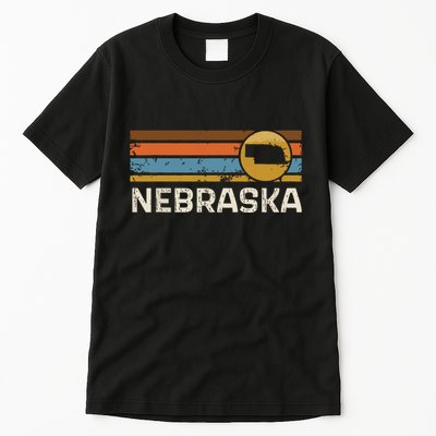 Graphic Nebraska Us State Map Vintage Retro Stripes Tall T-Shirt