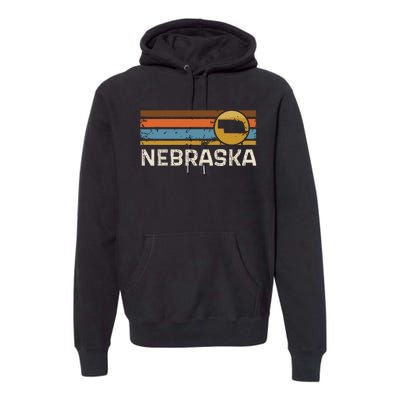 Graphic Nebraska Us State Map Vintage Retro Stripes Premium Hoodie