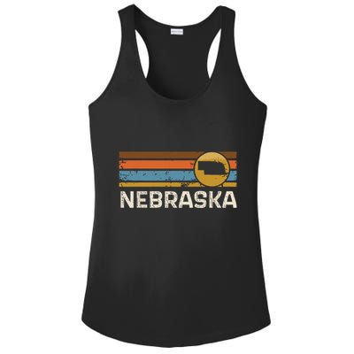 Graphic Nebraska Us State Map Vintage Retro Stripes Ladies PosiCharge Competitor Racerback Tank