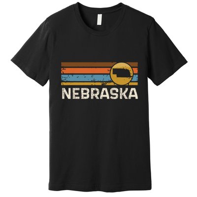 Graphic Nebraska Us State Map Vintage Retro Stripes Premium T-Shirt