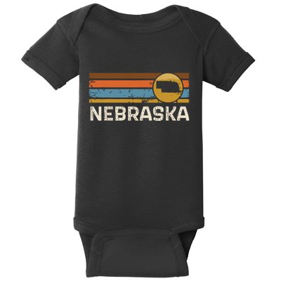 Graphic Nebraska Us State Map Vintage Retro Stripes Baby Bodysuit