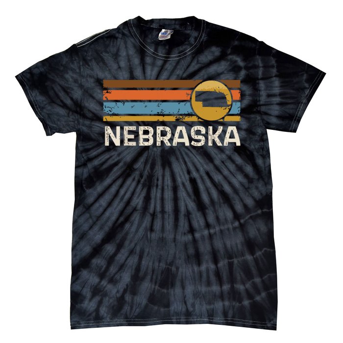 Graphic Nebraska Us State Map Vintage Retro Stripes Tie-Dye T-Shirt