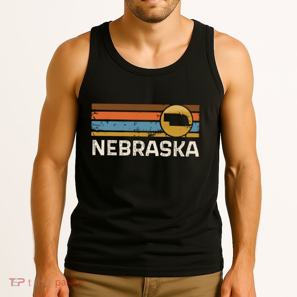 Graphic Nebraska Us State Map Vintage Retro Stripes Tank Top
