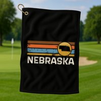 Graphic Nebraska Us State Map Vintage Retro Stripes Golf Towel