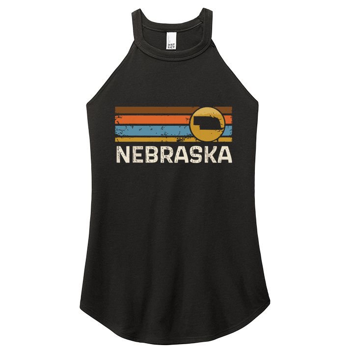 Graphic Nebraska Us State Map Vintage Retro Stripes Women's Perfect Tri Rocker Tank