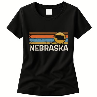 Graphic Nebraska Us State Map Vintage Retro Stripes Womens T-Shirt
