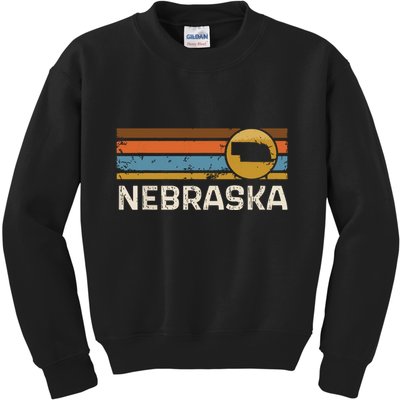 Graphic Nebraska Us State Map Vintage Retro Stripes Kids Sweatshirt