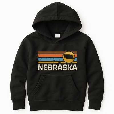 Graphic Nebraska Us State Map Vintage Retro Stripes Kids Hoodie