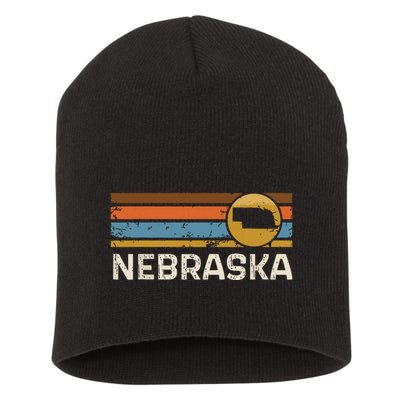 Graphic Nebraska Us State Map Vintage Retro Stripes Short Acrylic Beanie