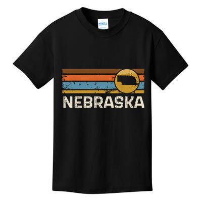 Graphic Nebraska Us State Map Vintage Retro Stripes Kids T-Shirt