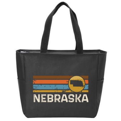 Graphic Nebraska Us State Map Vintage Retro Stripes Zip Tote Bag