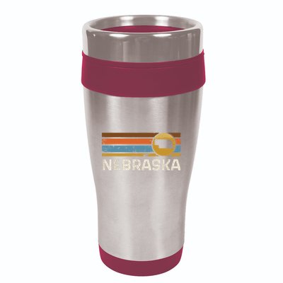 Graphic Nebraska Us State Map Vintage Retro Stripes 16oz Travel Tumbler