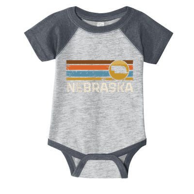 Graphic Nebraska Us State Map Vintage Retro Stripes Infant Baby Jersey Bodysuit
