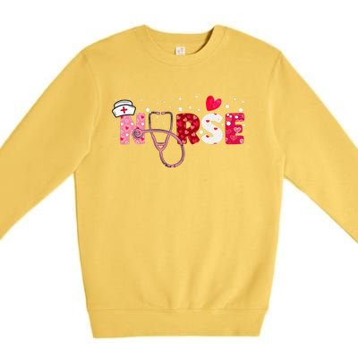 Girls  Nurses Valentines Day Gifts Hearts Stethoscope Premium Crewneck Sweatshirt