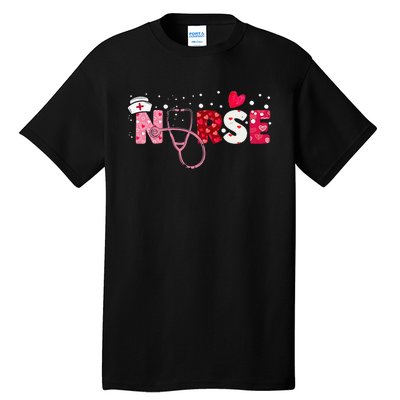 Girls  Nurses Valentines Day Gifts Hearts Stethoscope Tall T-Shirt