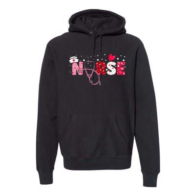 Girls  Nurses Valentines Day Gifts Hearts Stethoscope Premium Hoodie