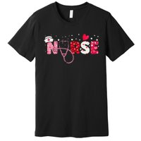 Girls  Nurses Valentines Day Gifts Hearts Stethoscope Premium T-Shirt