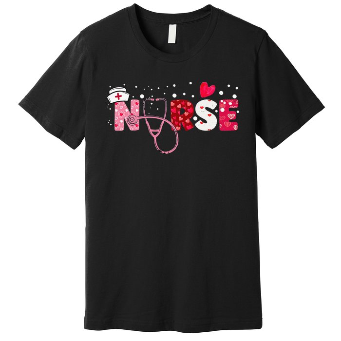 Girls  Nurses Valentines Day Gifts Hearts Stethoscope Premium T-Shirt