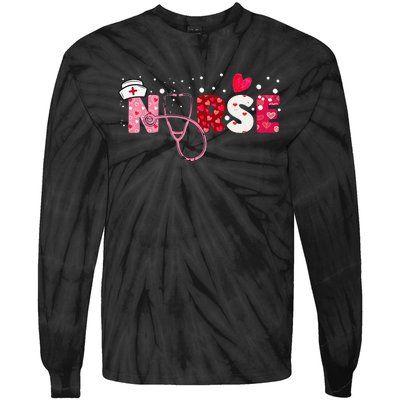 Girls  Nurses Valentines Day Gifts Hearts Stethoscope Tie-Dye Long Sleeve Shirt