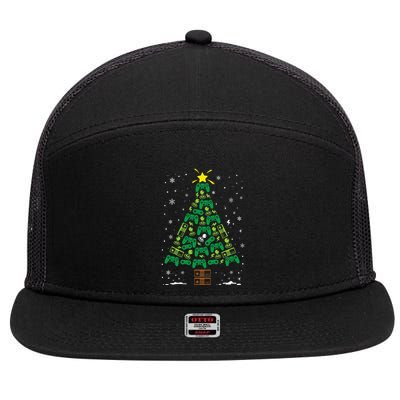 Gamer Nerd Video Game Lover Family Matching Christmas Tree 7 Panel Mesh Trucker Snapback Hat