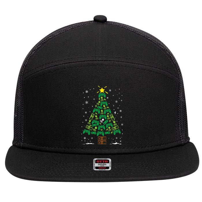 Gamer Nerd Video Game Lover Family Matching Christmas Tree 7 Panel Mesh Trucker Snapback Hat