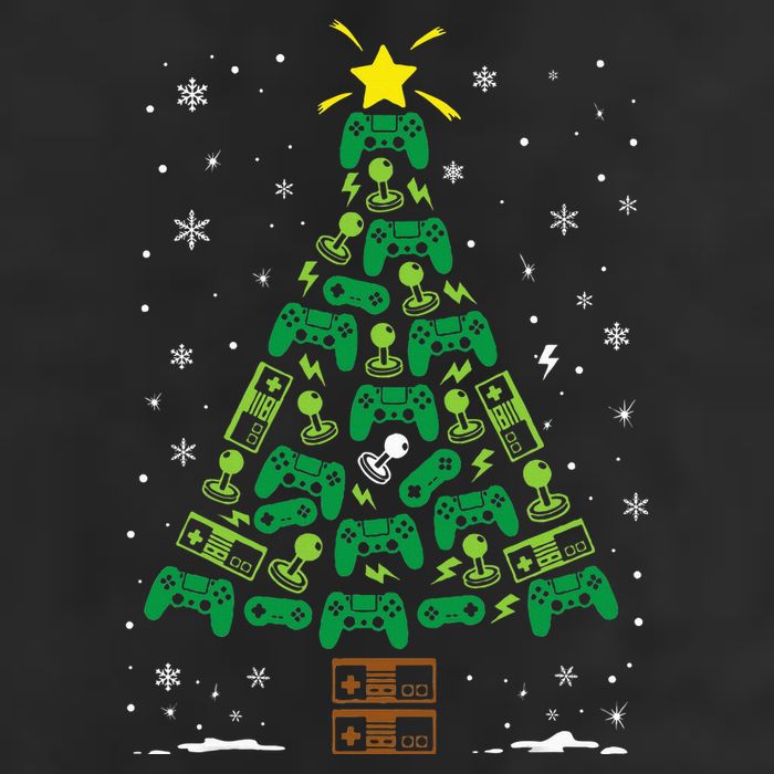 Gamer Nerd Video Game Lover Family Matching Christmas Tree 7 Panel Mesh Trucker Snapback Hat