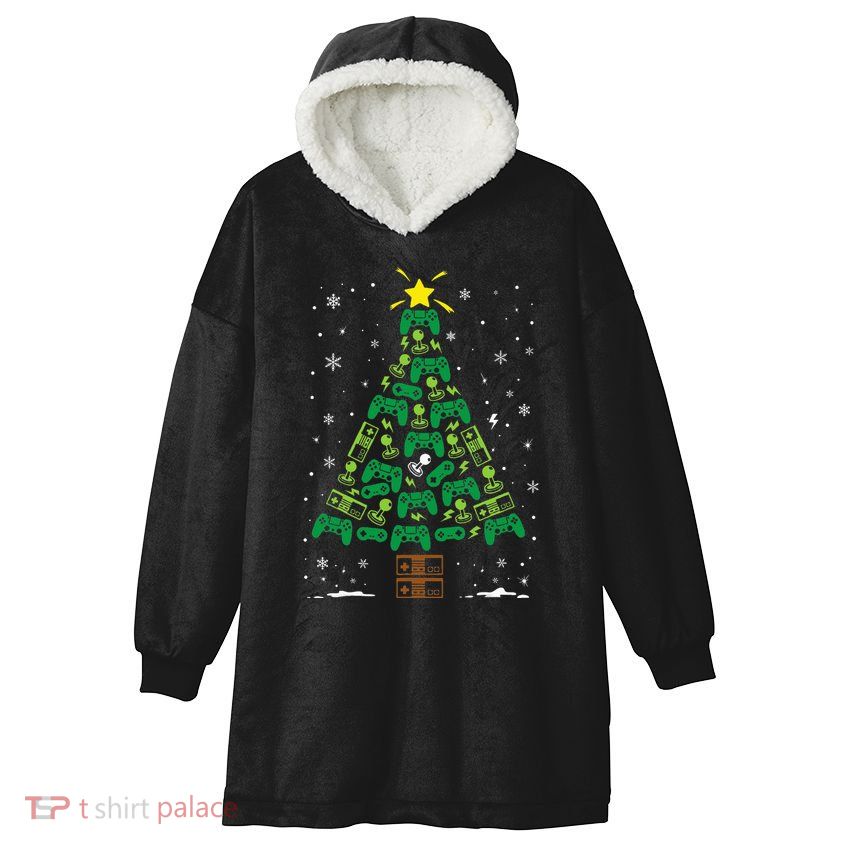 Gamer Nerd Video Game Lover Family Matching Christmas Tree Hooded Wearable Blanket