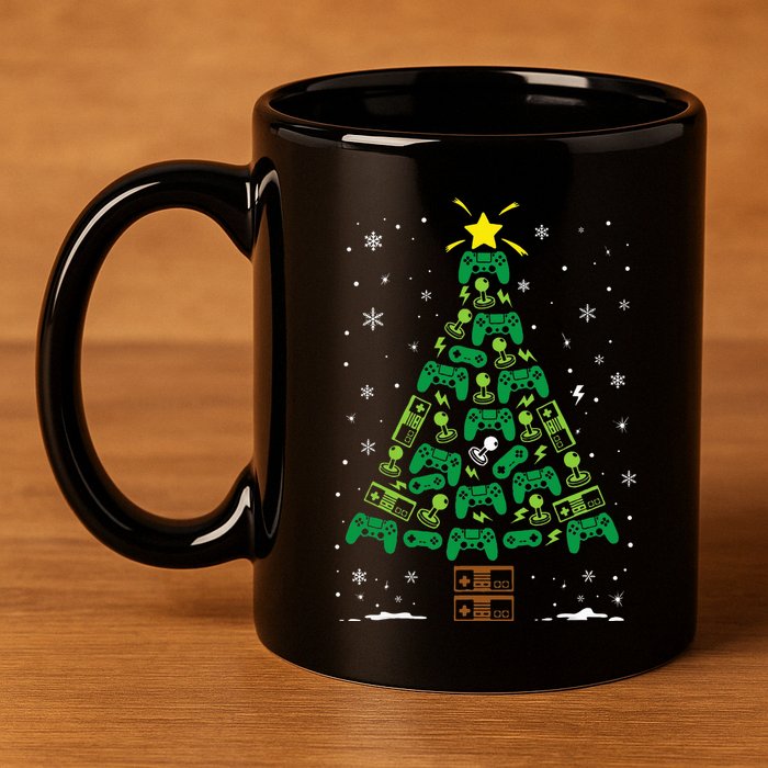 Gamer Nerd Video Game Lover Family Matching Christmas Tree 11oz C Handle Ceramic Mug