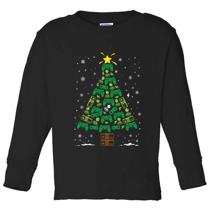 Gamer Nerd Video Game Lover Family Matching Christmas Tree Toddler Long Sleeve Shirt