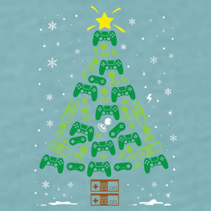 Gamer Nerd Video Game Lover Family Matching Christmas Tree Sueded Cloud Jersey T-Shirt