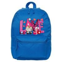 Gnome Nurse Valentines Day Heart Stethoscope Love Nursing 16 in Basic Backpack