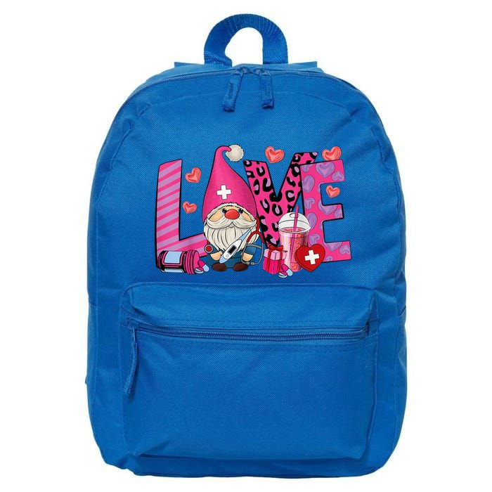 Gnome Nurse Valentines Day Heart Stethoscope Love Nursing 16 in Basic Backpack