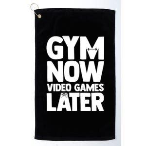 Gym Now Video Games Later Funny Gaming Nerdy Gamer Gift Platinum Collection Golf Towel