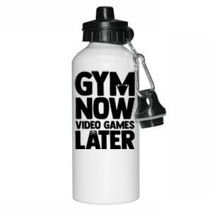 Gym Now Video Games Later Funny Gaming Nerdy Gamer Gift Aluminum Water Bottle