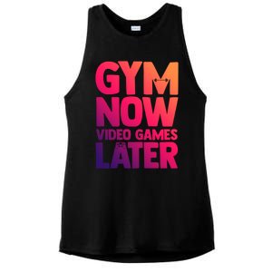 Gym Now Video Games Later Funny Gaming Nerdy Gamer Gift Ladies PosiCharge Tri-Blend Wicking Tank