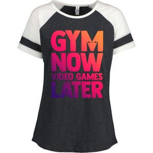 Gym Now Video Games Later Funny Gaming Nerdy Gamer Gift Enza Ladies Jersey Colorblock Tee