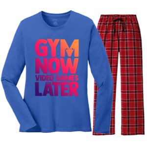 Gym Now Video Games Later Funny Gaming Nerdy Gamer Gift Women's Long Sleeve Flannel Pajama Set 